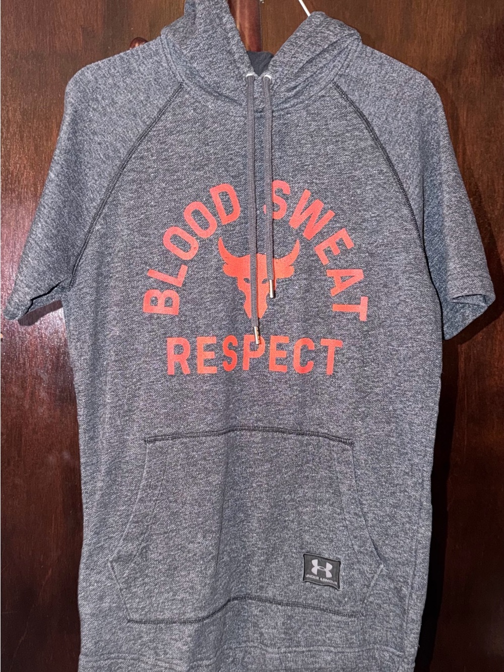 Under Armour Men’s Heather Gray Short-Sleeve Hoodie with Orange Graphic